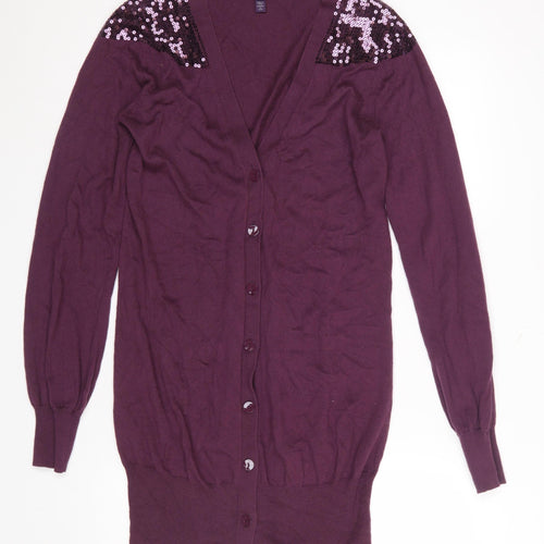 Long Tall Sally Women’s Purple Sequin Shoulder Tall Cardigan Size S