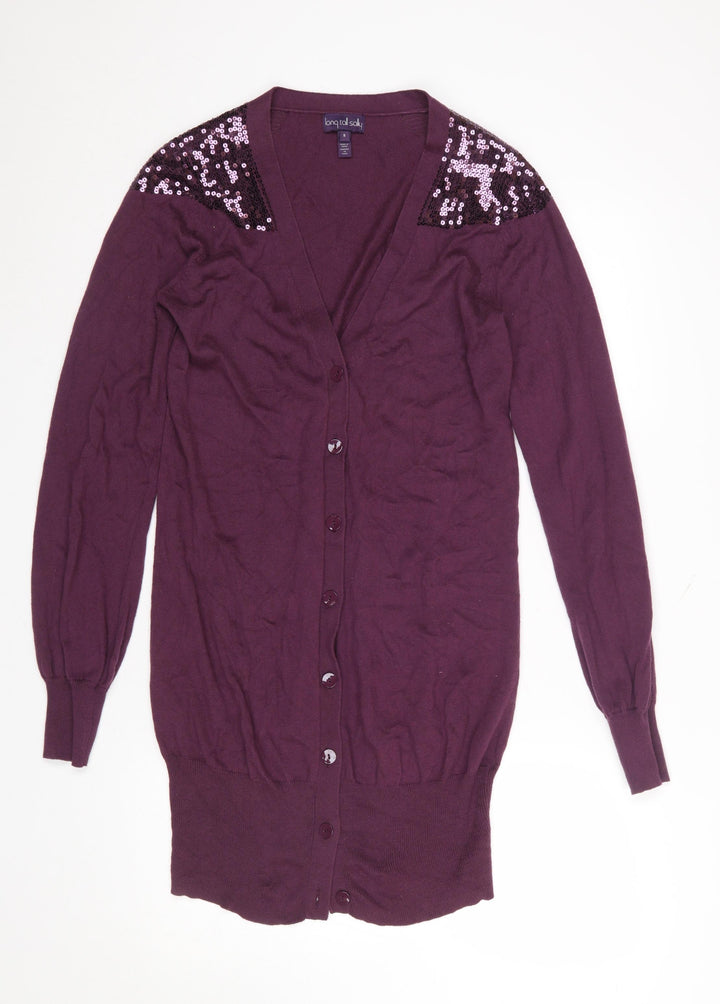 Long Tall Sally Women’s Purple Sequin Shoulder Tall Cardigan Size S