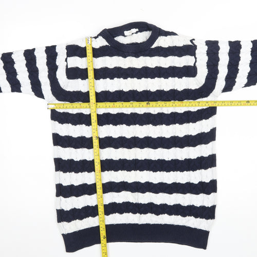 Cotton Traders Women's Blue White Striped Cable Knit Jumper M