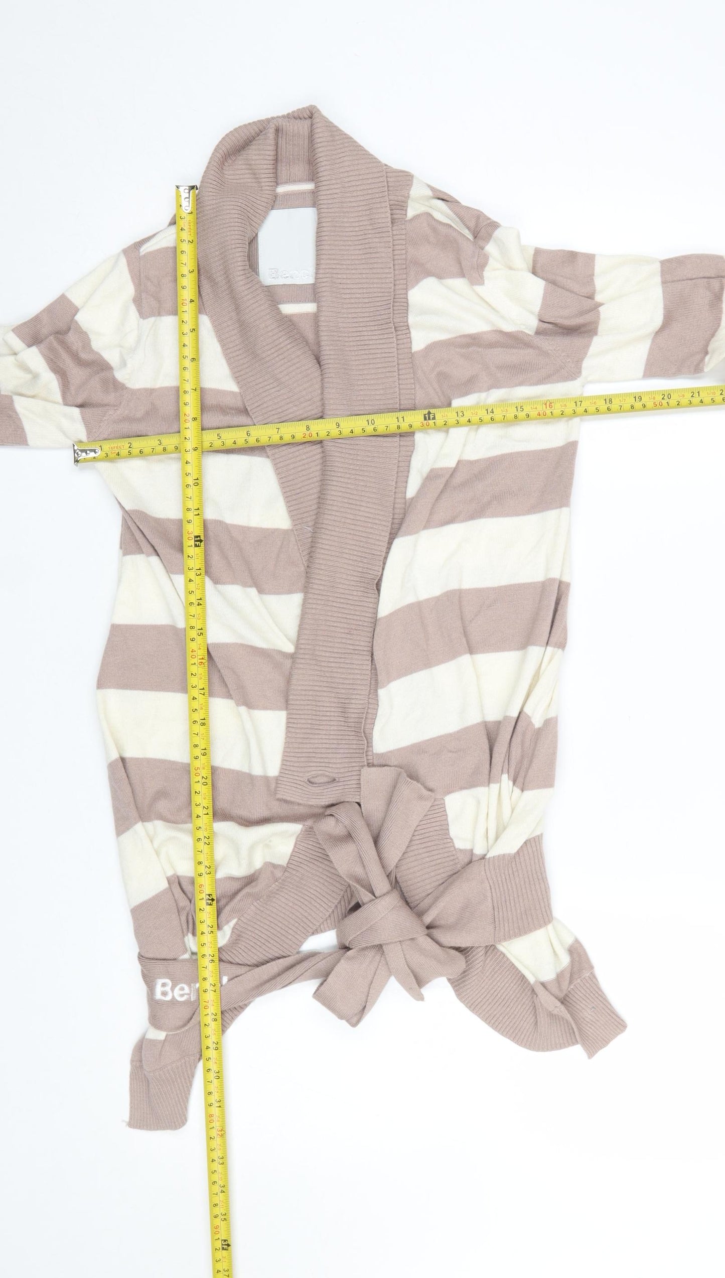 Bench Women’s Beige Stripe Belted Cardigan L Knitwear