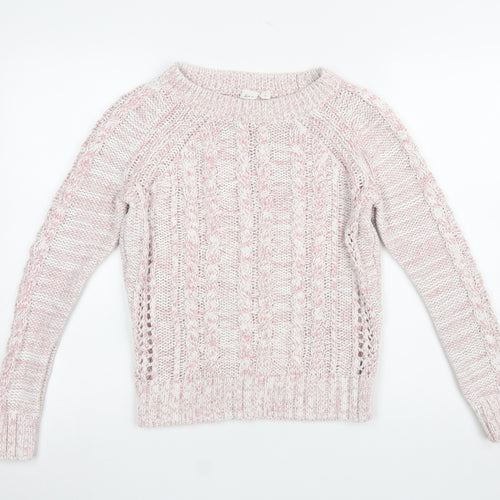 GAP Womens Pink Cable Knit Cotton Acrylic Crew Neck Jumper Size S