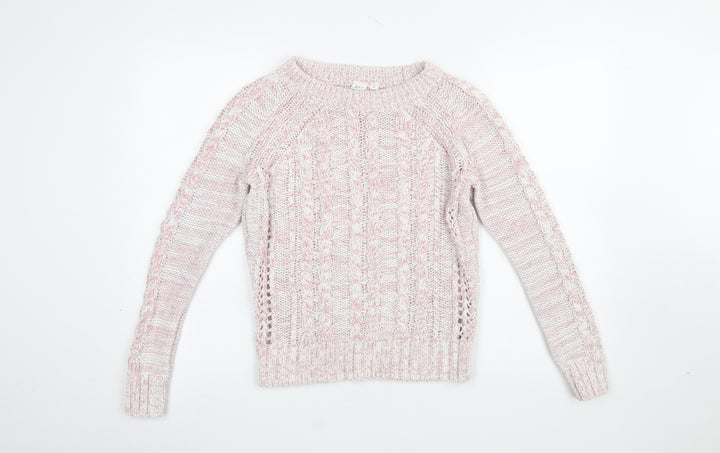 GAP Womens Pink Cable Knit Cotton Acrylic Crew Neck Jumper Size S