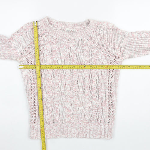 GAP Womens Pink Cable Knit Cotton Acrylic Crew Neck Jumper Size S
