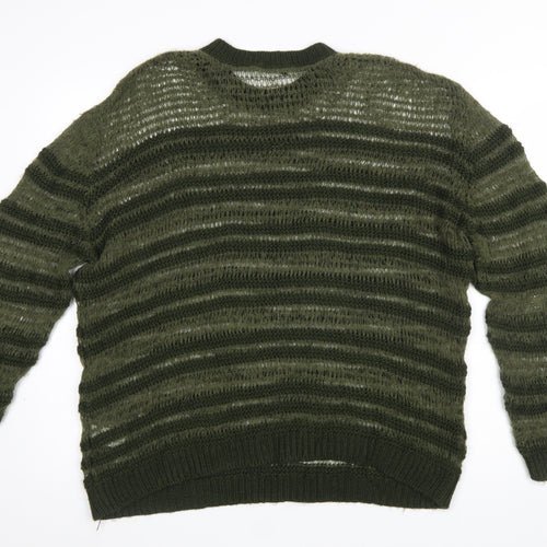 Zara Women Green Striped Open-Knit Pullover Jumper Size 12