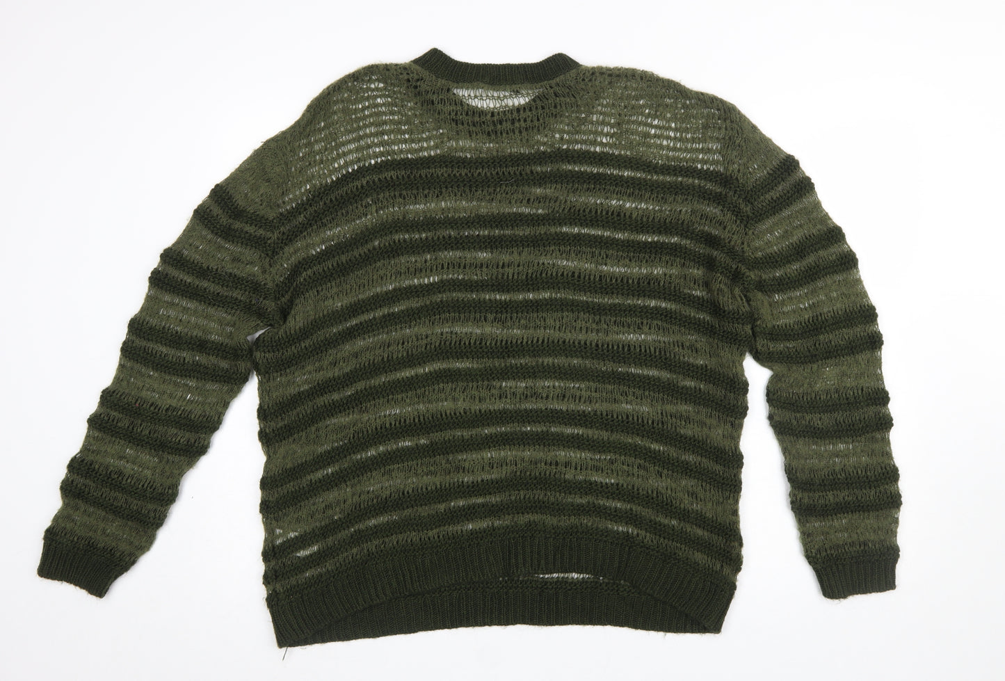 Zara Women Green Striped Open-Knit Pullover Jumper Size 12