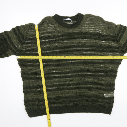 Zara Women Green Striped Open-Knit Pullover Jumper Size 12