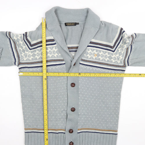 Farah Men’s Grey Fair Isle Shawl Collar Cardigan Jumper Size L