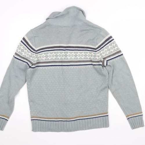 Farah Men’s Grey Fair Isle Shawl Collar Cardigan Jumper Size L