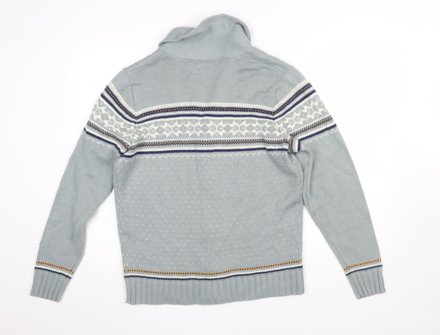 Farah Men’s Grey Fair Isle Shawl Collar Cardigan Jumper Size L