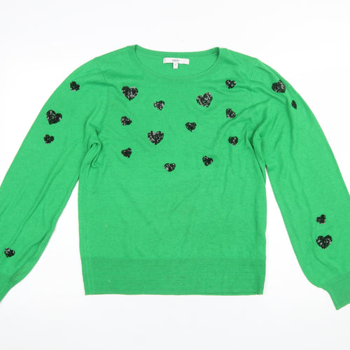 Next Women's Green Heart Sequin Crew Neck Pullover Jumper Size M