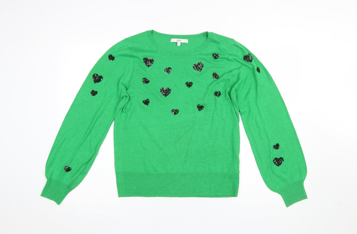 Next Women's Green Heart Sequin Crew Neck Pullover Jumper Size M