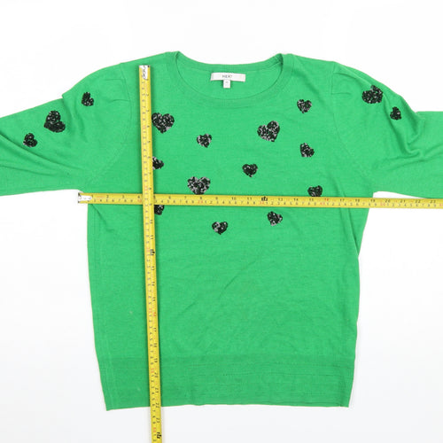 Next Women's Green Heart Sequin Crew Neck Pullover Jumper Size M
