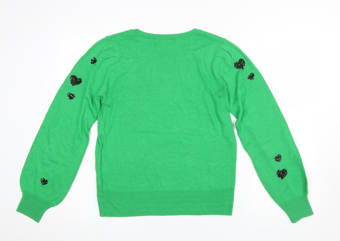 Next Women's Green Heart Sequin Crew Neck Pullover Jumper Size M