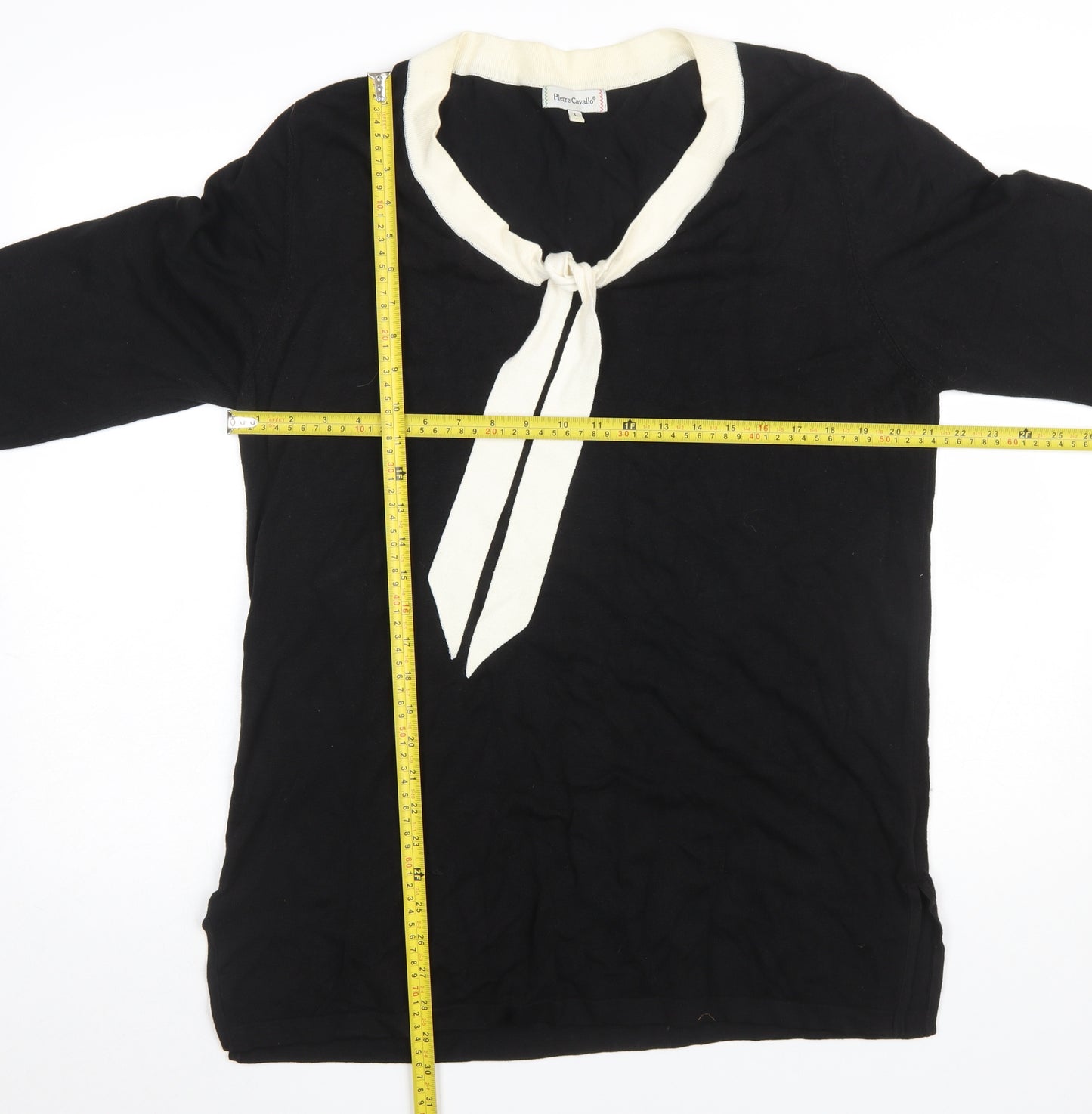 Pierre Cavallo Women Black Viscose Knit 3/4 Sleeve Pullover Jumper L