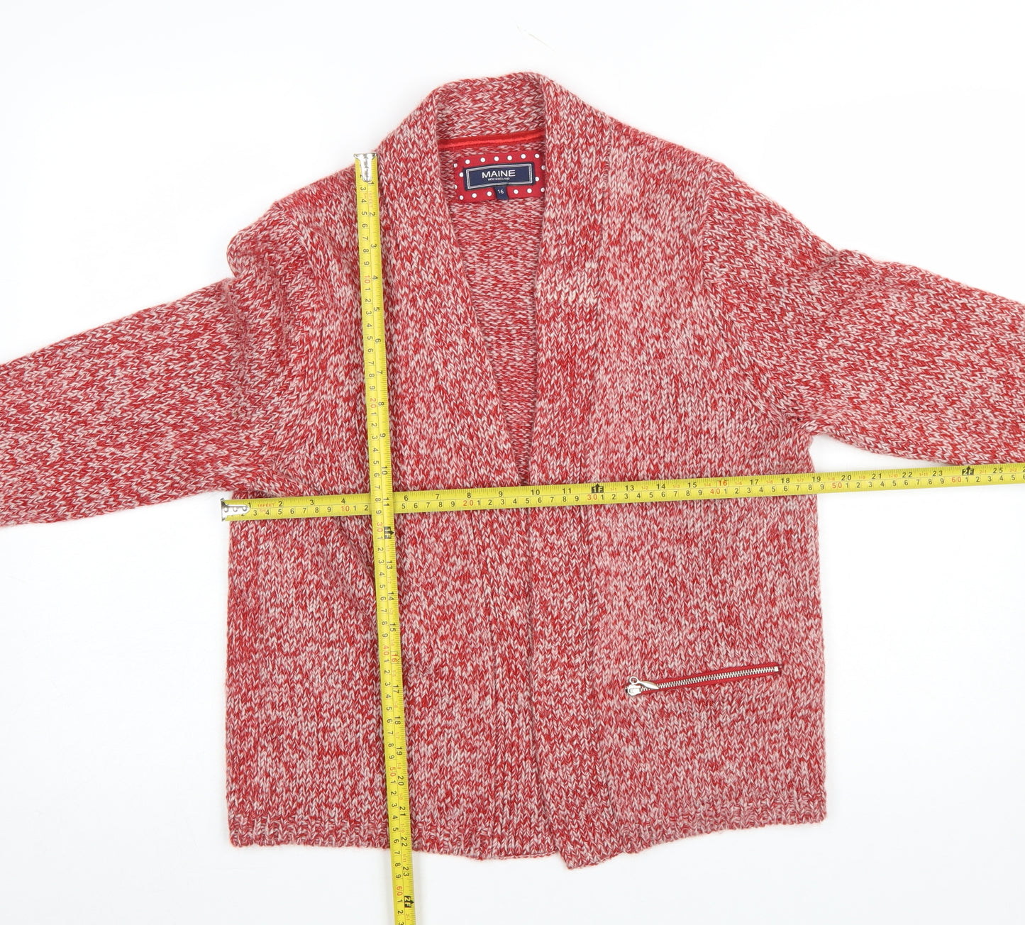 Maine New England Women Red Chunky Knit Zip Cardigan Size 16