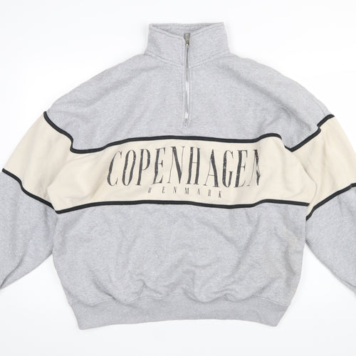 Bershka Women Grey Copenhagen 1/4 Zip Sweatshirt Size 12 Cotton Blend