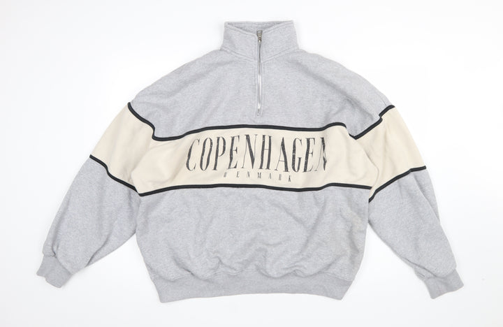 Bershka Women Grey Copenhagen 1/4 Zip Sweatshirt Size 12 Cotton Blend