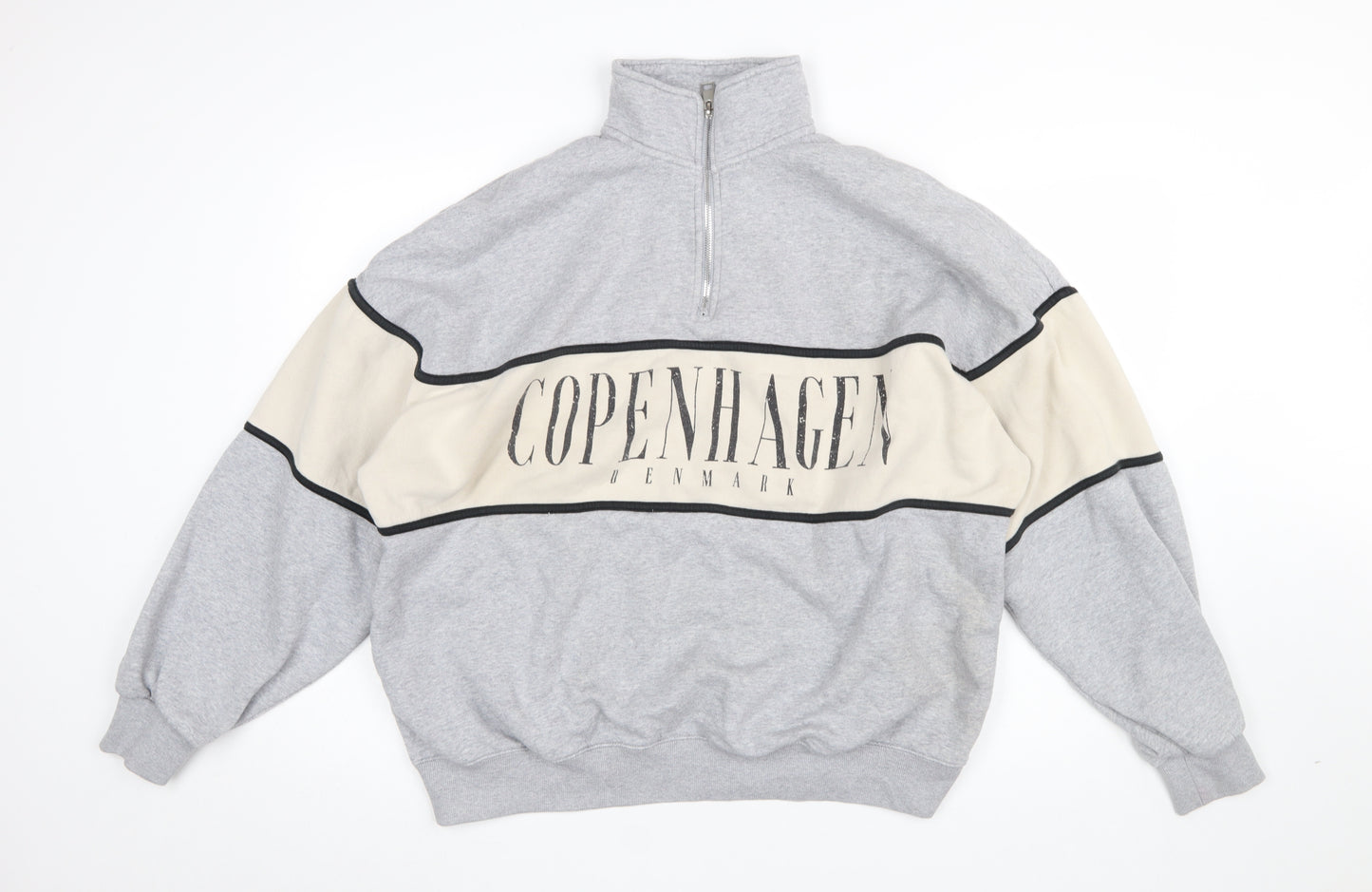 Bershka Women Grey Copenhagen 1/4 Zip Sweatshirt Size 12 Cotton Blend