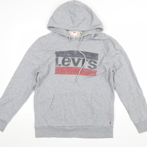 Levi's Mens Grey Pullover Hoodie M Logo Graphic Print Cotton