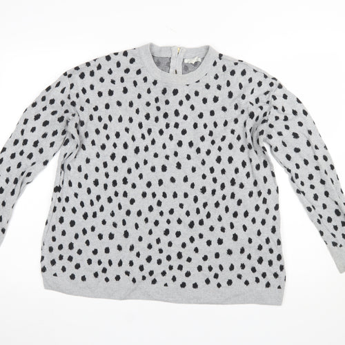 H&M Womens Grey Animal Print Cotton Crew Neck Jumper Size 8