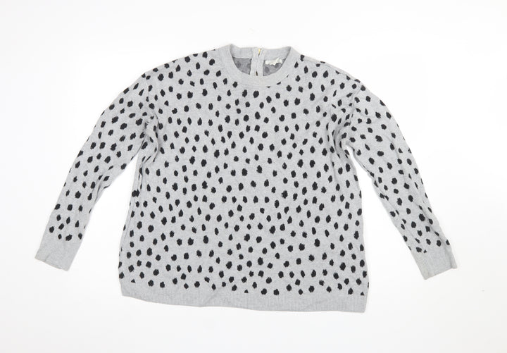 H&M Womens Grey Animal Print Cotton Crew Neck Jumper Size 8