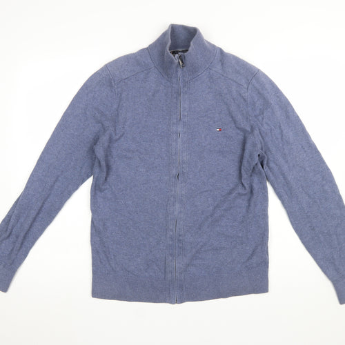 Tommy Hilfiger Men's Blue Full Zip Cotton Cashmere Jumper Size S