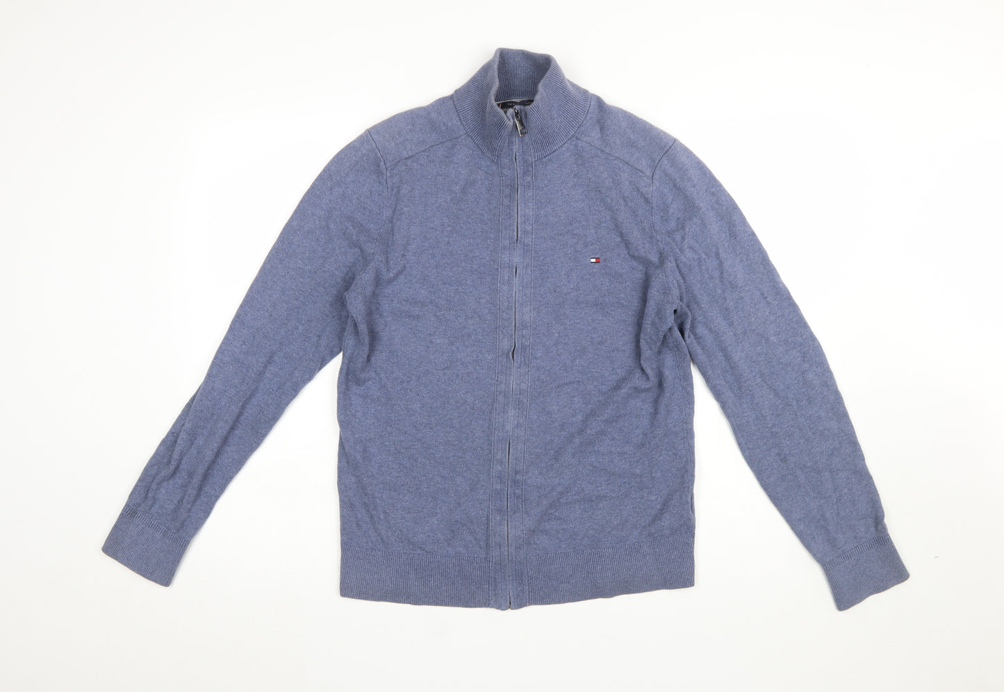 Tommy Hilfiger Men's Blue Full Zip Cotton Cashmere Jumper Size S