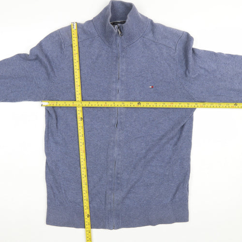 Tommy Hilfiger Men's Blue Full Zip Cotton Cashmere Jumper Size S