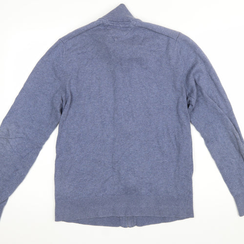 Tommy Hilfiger Men's Blue Full Zip Cotton Cashmere Jumper Size S