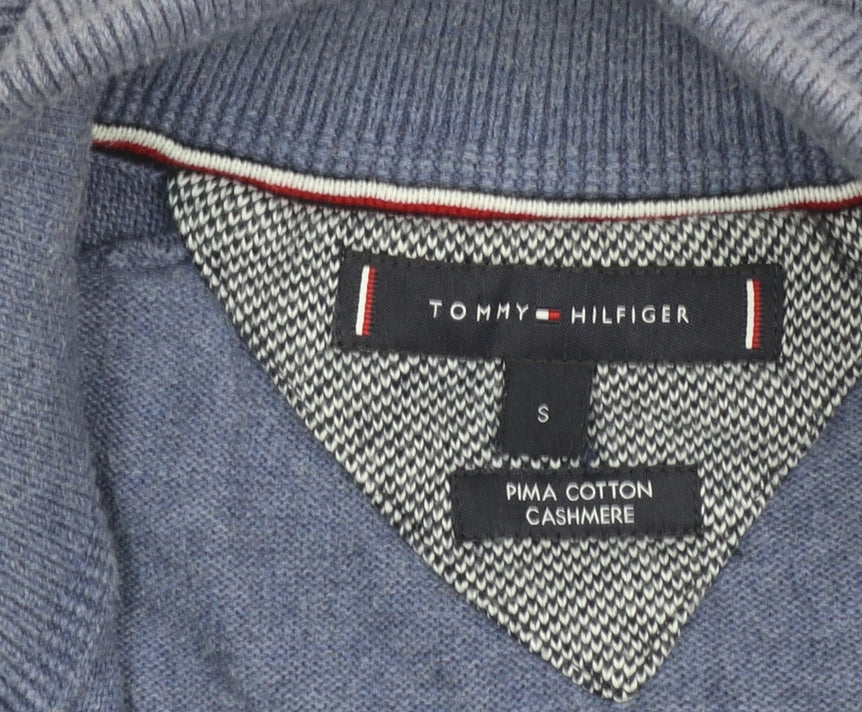 Tommy Hilfiger Men's Blue Full Zip Cotton Cashmere Jumper Size S