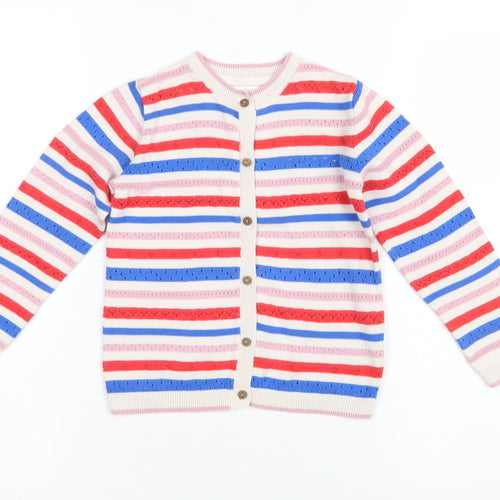 Next Girls Multicoloured Striped Cotton Cardigan 4-5 Years Button Front