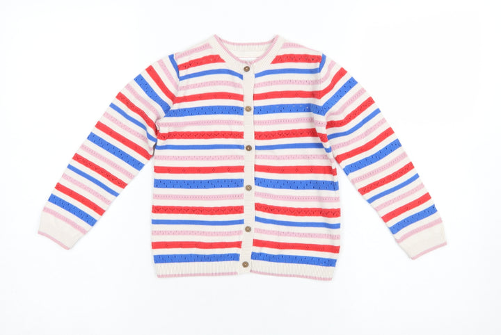 Next Girls Multicoloured Striped Cotton Cardigan 4-5 Years Button Front