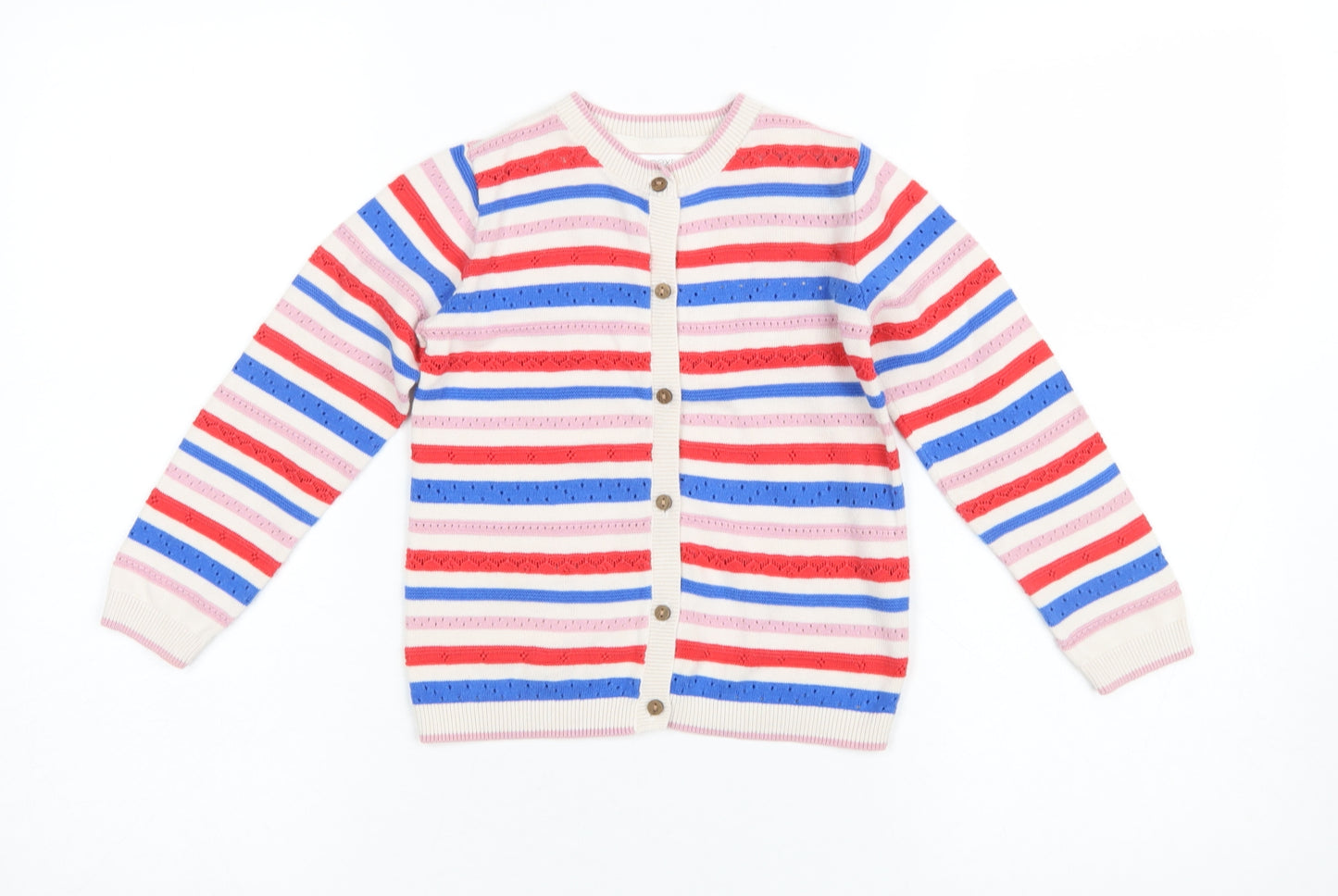 Next Girls Multicoloured Striped Cotton Cardigan 4-5 Years Button Front