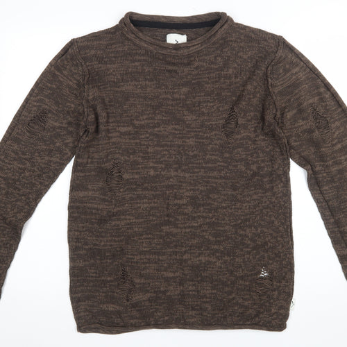 Soulstar Premium Men's Brown Distressed Knit Pullover Jumper Size M