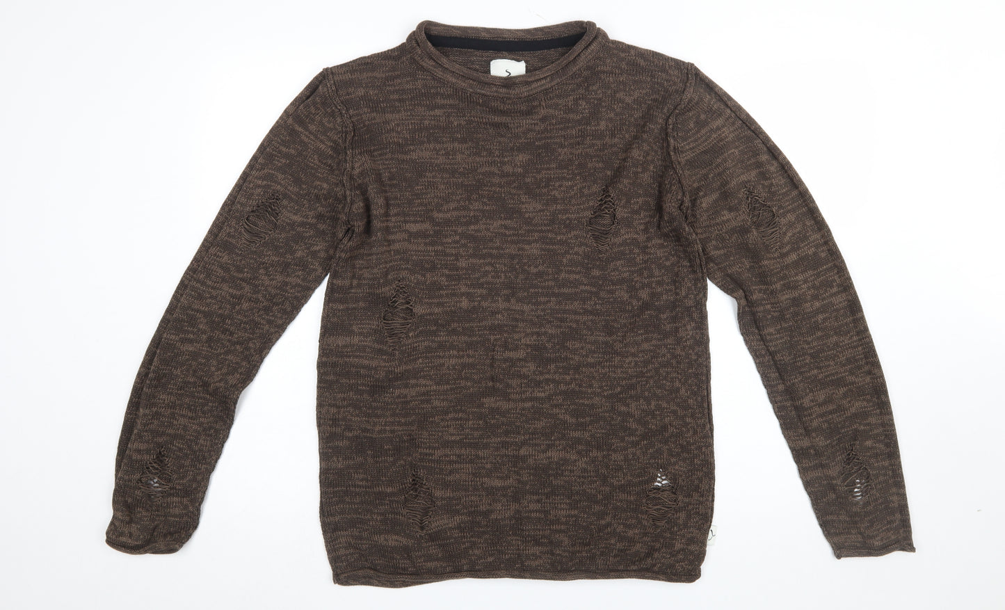 Soulstar Premium Men's Brown Distressed Knit Pullover Jumper Size M