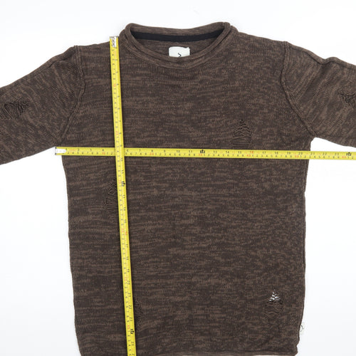 Soulstar Premium Men's Brown Distressed Knit Pullover Jumper Size M