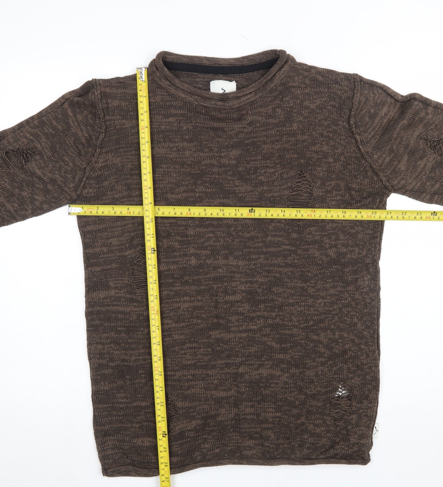 Soulstar Premium Men's Brown Distressed Knit Pullover Jumper Size M