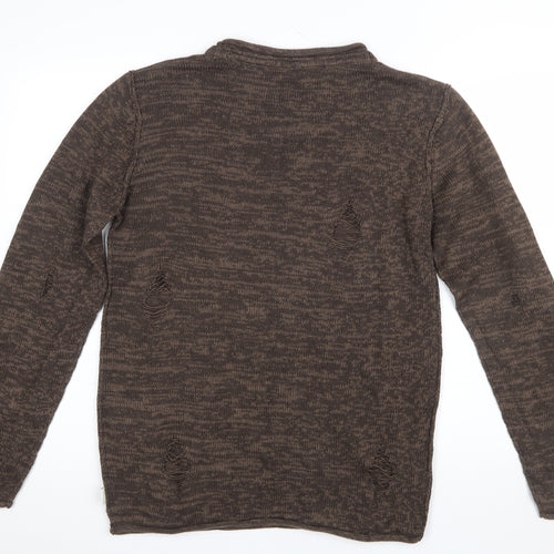 Soulstar Premium Men's Brown Distressed Knit Pullover Jumper Size M