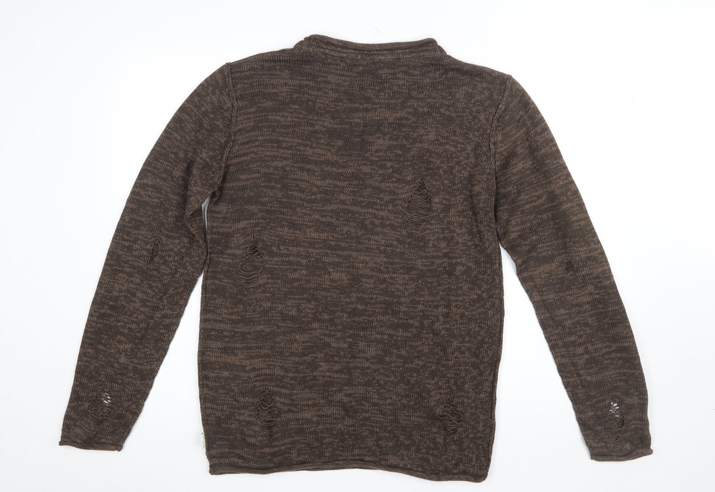 Soulstar Premium Men's Brown Distressed Knit Pullover Jumper Size M