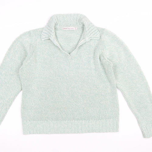 EWM Women’s Green Collared Knit Pullover Jumper Size M 14-16