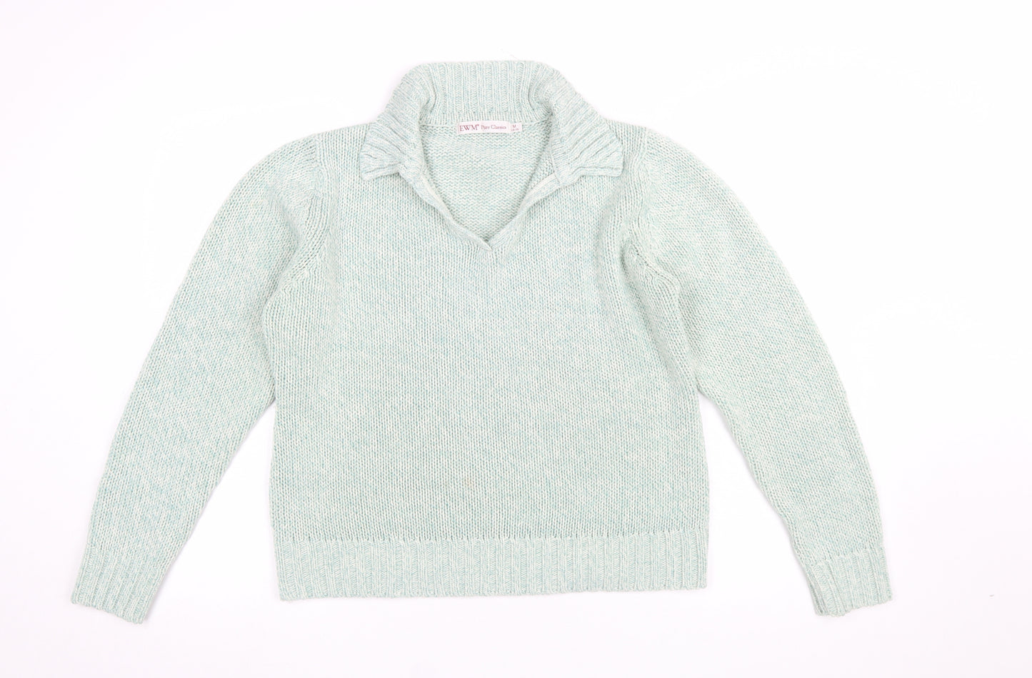EWM Women’s Green Collared Knit Pullover Jumper Size M 14-16