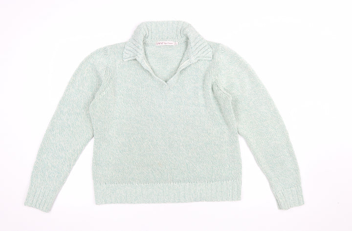 EWM Women’s Green Collared Knit Pullover Jumper Size M 14-16