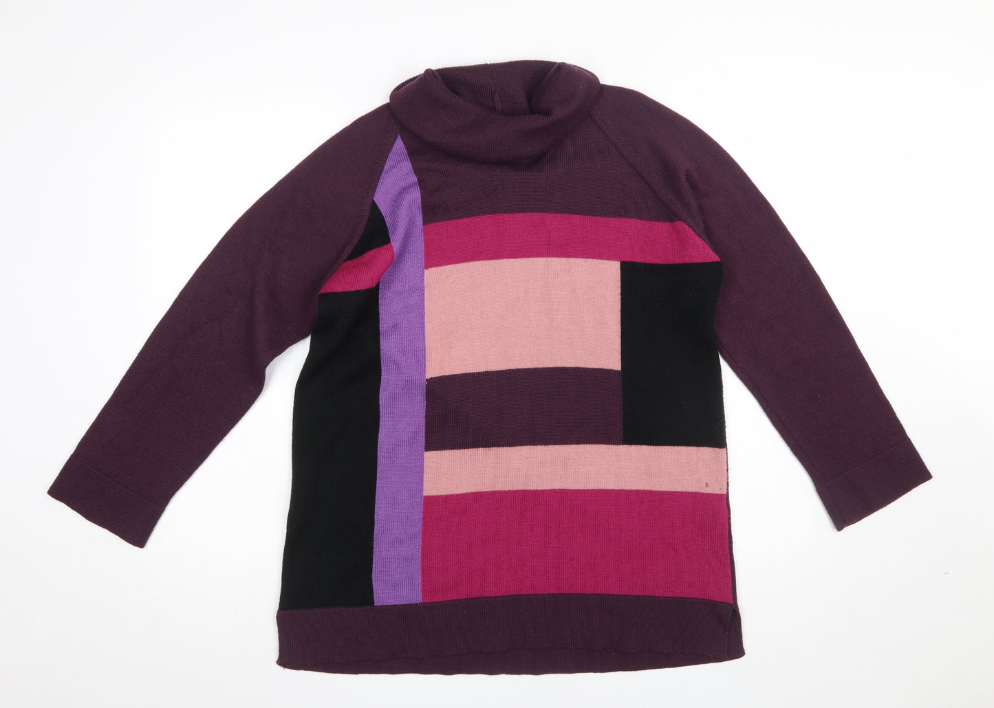 Marks and Spencer Women’s Multicoloured Roll Neck Wool Blend Tunic Jumper Size 16