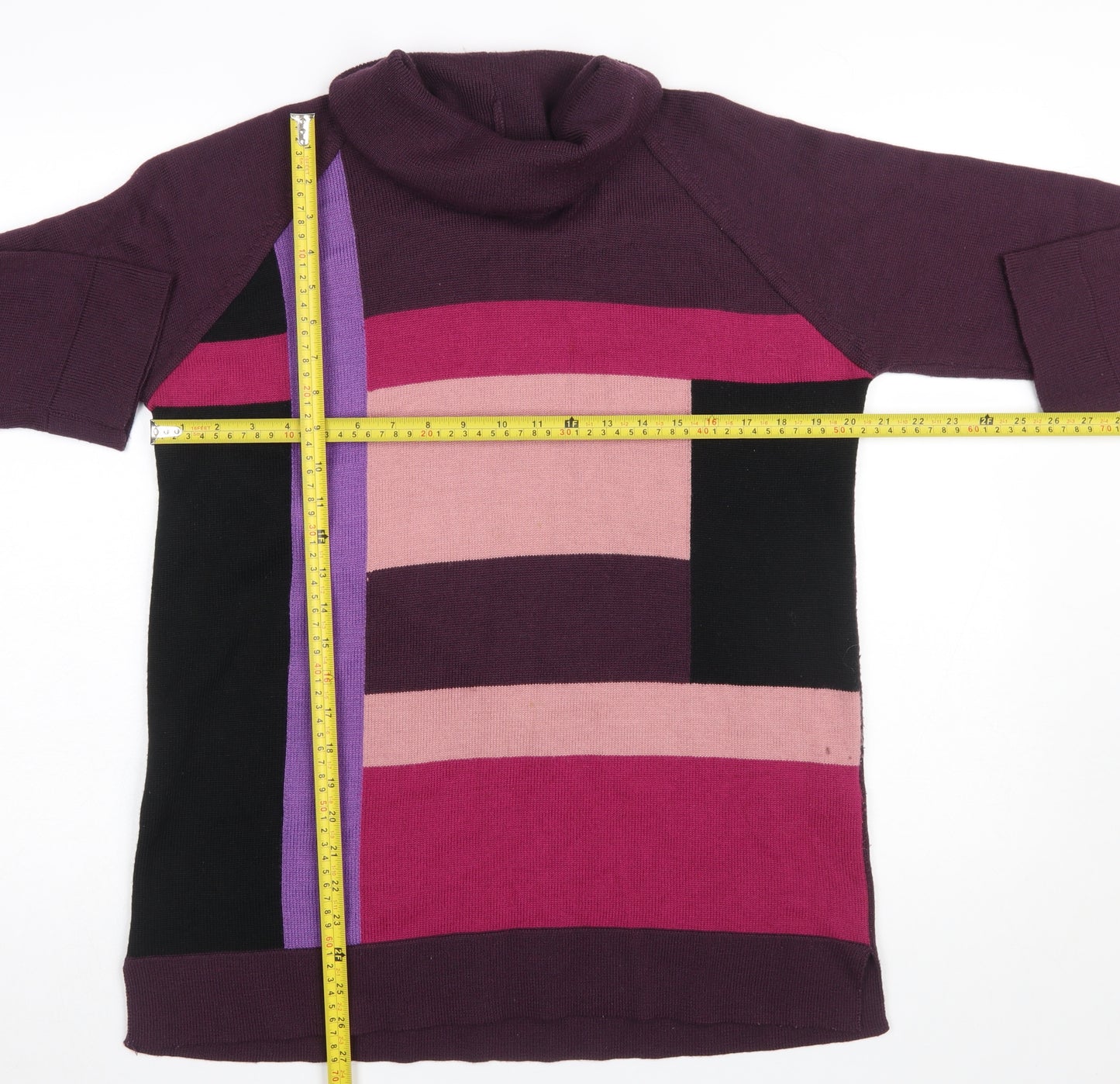 Marks and Spencer Women’s Multicoloured Roll Neck Wool Blend Tunic Jumper Size 16