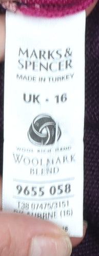 Marks and Spencer Women’s Multicoloured Roll Neck Wool Blend Tunic Jumper Size 16