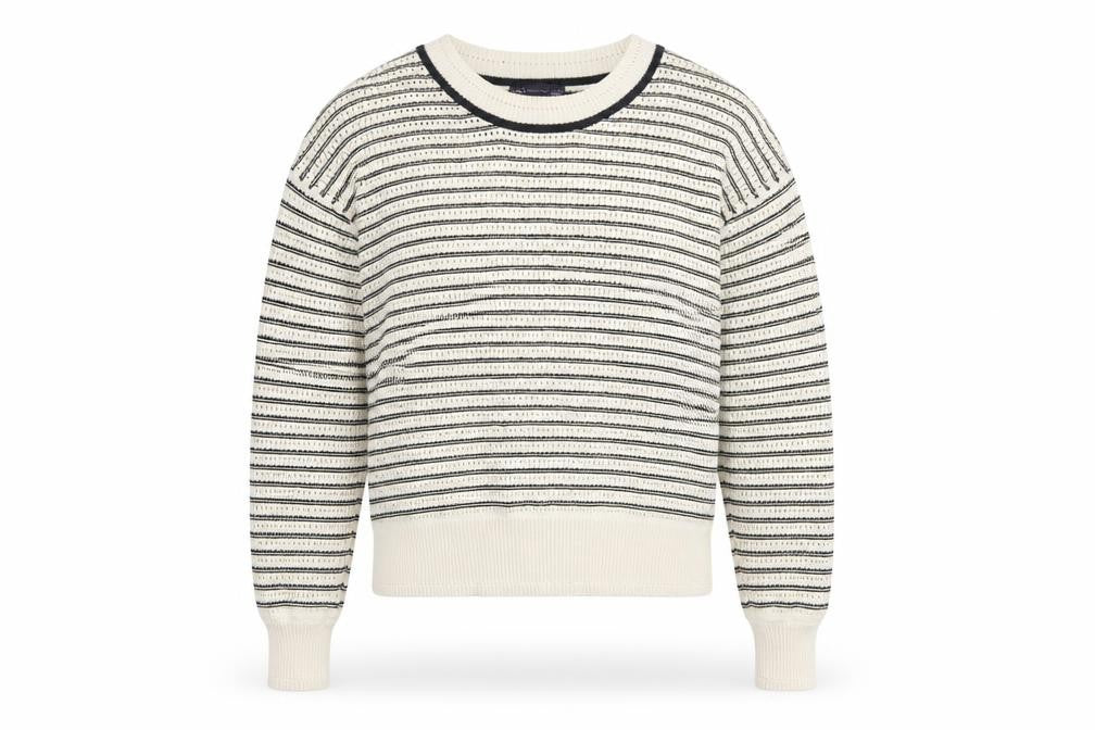 Front view of Marks & Spencer women’s multicoloured l striped crew neck cotton jumper