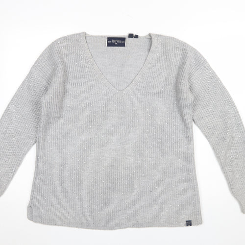Superdry Women’s Grey V-Neck Sequin Knit Jumper Size 10