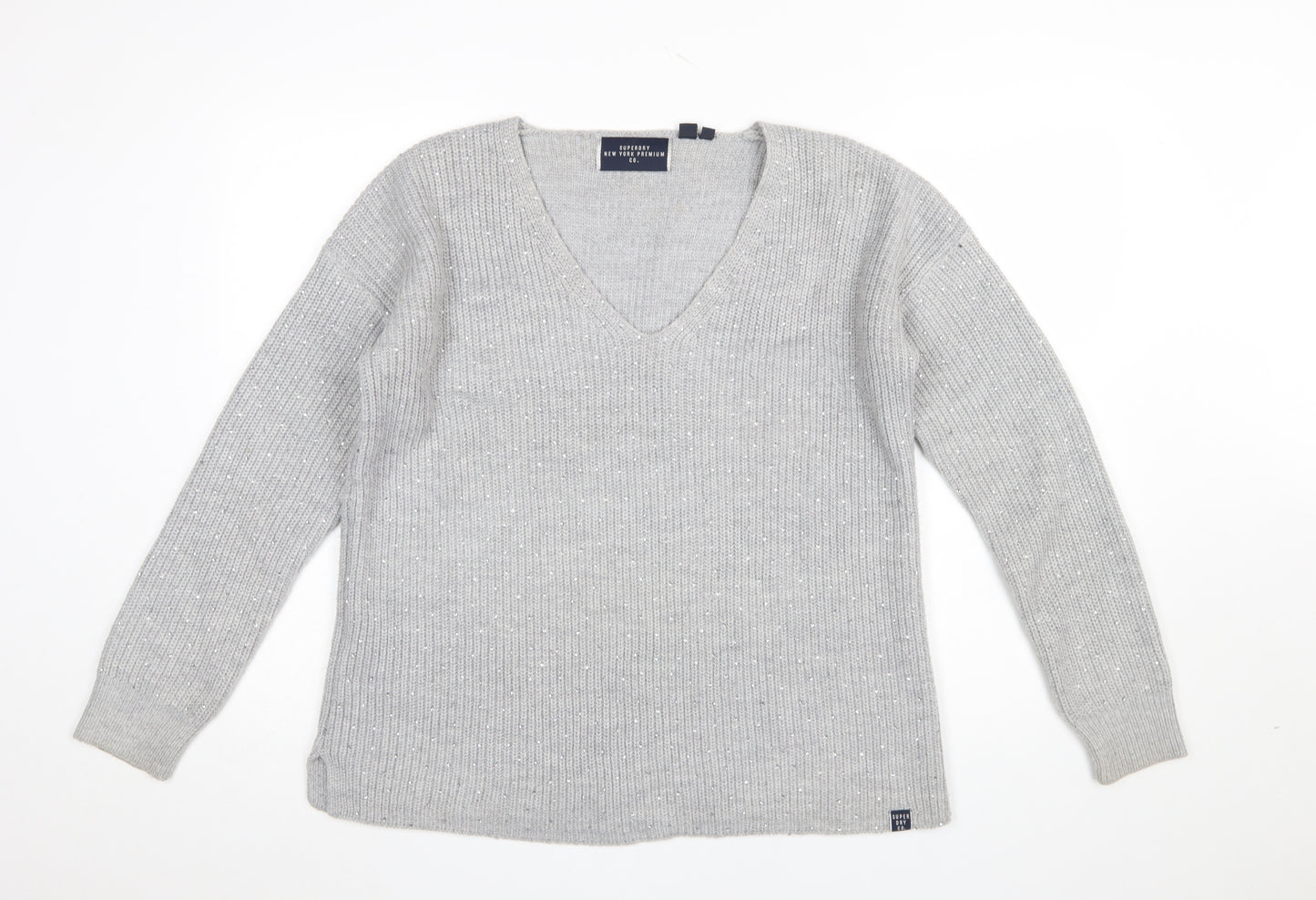 Superdry Women’s Grey V-Neck Sequin Knit Jumper Size 10
