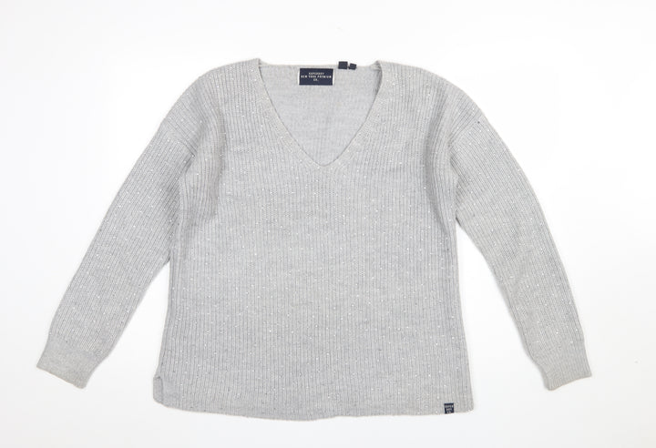 Superdry Women’s Grey V-Neck Sequin Knit Jumper Size 10