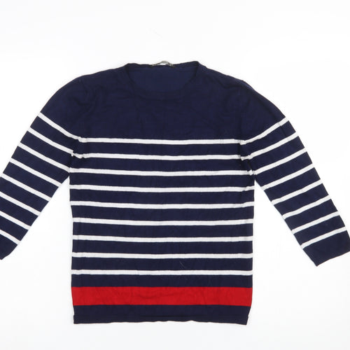 Stradivarius Women Blue Striped Crew Neck Pullover Jumper Size 12